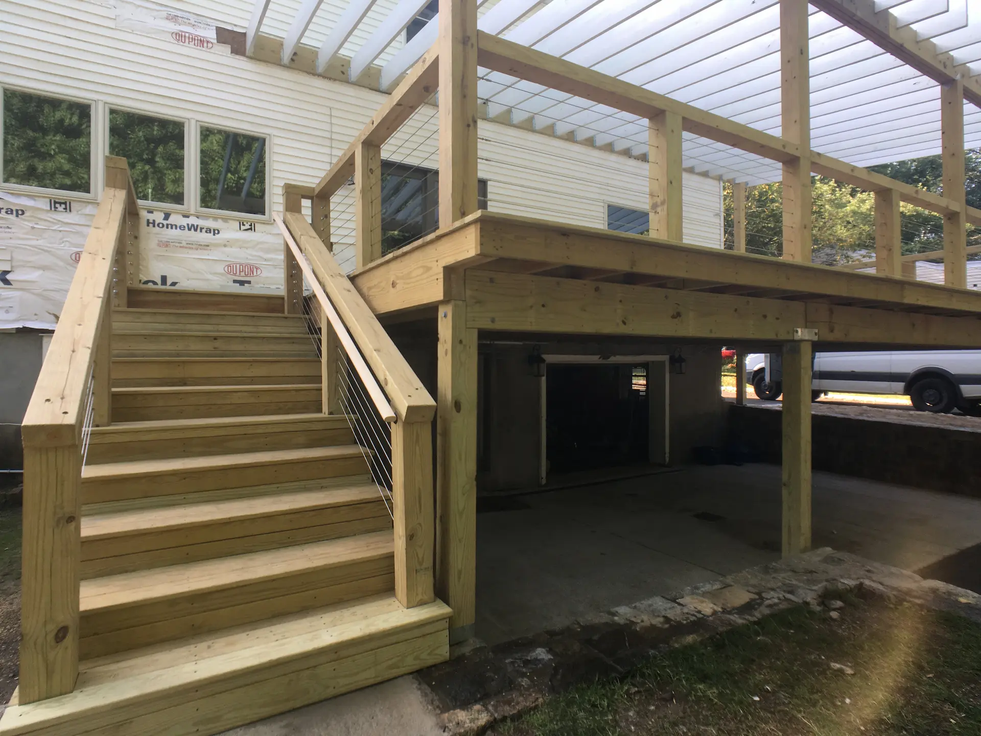 Deck remodeling Deck construction Back yard upgrade Vinyl deck Vinyl decking Composite decking deck builder near me deck contractors near me PT deck with wire rails