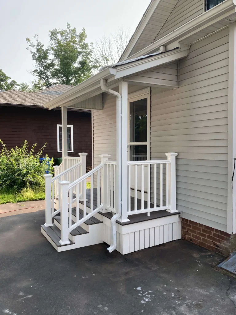 Deck remodeling Deck construction Back yard upgrade Vinyl deck Vinyl decking Composite decking deck builder near me deck contractors near me Trex porch with PVC skirting