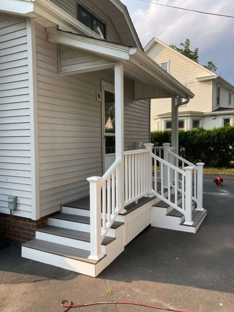Deck remodeling Deck construction Back yard upgrade Vinyl deck Vinyl decking Composite decking deck builder near me deck contractors near me Trex porch with PVC skirting