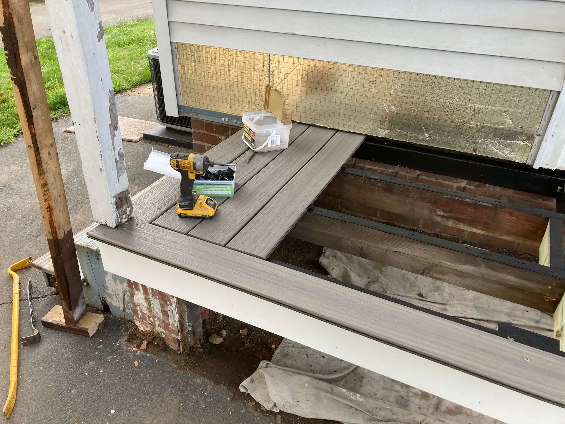 Deck remodeling Deck construction Back yard upgrade Vinyl deck Vinyl decking Composite decking deck builder near me deck contractors near me Trex porch with PVC skirting