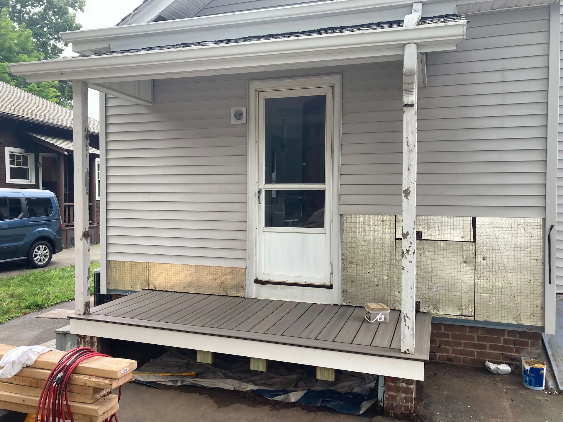 Deck remodeling Deck construction Back yard upgrade Vinyl deck Vinyl decking Composite decking deck builder near me deck contractors near me Trex porch with PVC skirting