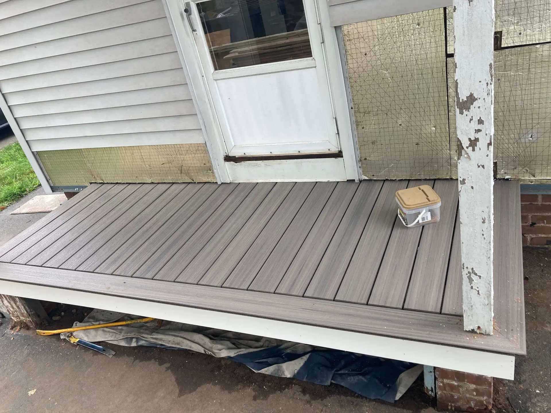 Deck remodeling Deck construction Back yard upgrade Vinyl deck Vinyl decking Composite decking deck builder near me deck contractors near me Trex porch with PVC skirting