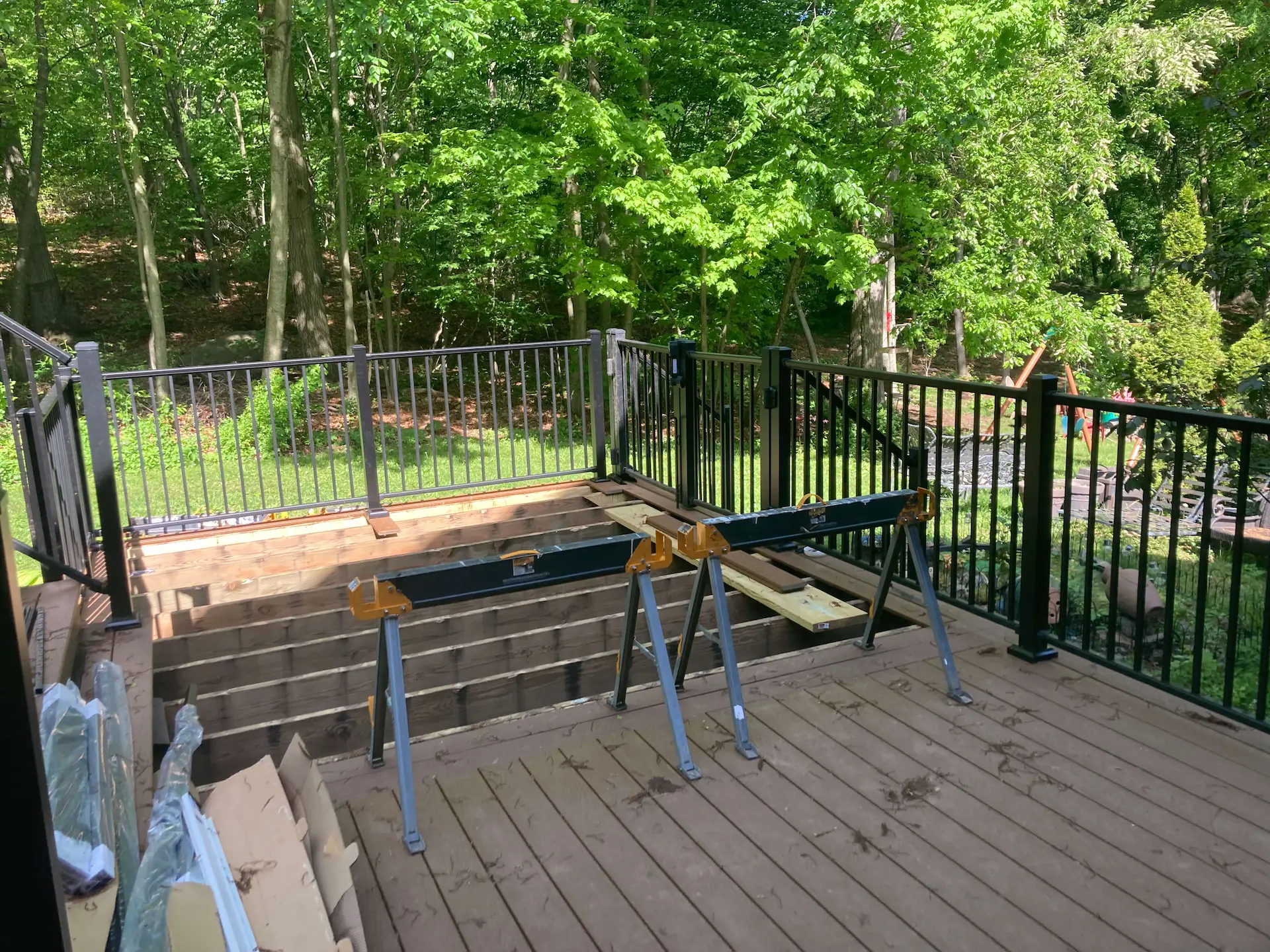 Trex deck aluminum railings Deck remodeling Deck construction Back yard upgrade Vinyl deck Vinyl decking Composite decking deck builder near me deck contractors near me Low maintenance deck