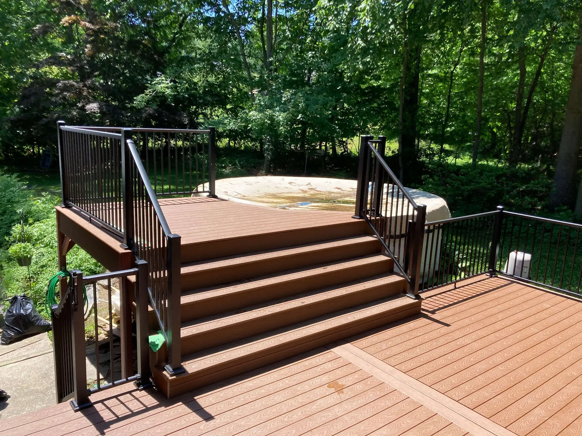 Trex deck aluminum railings Deck remodeling Deck construction Back yard upgrade Vinyl deck Vinyl decking Composite decking deck builder near me deck contractors near me Low maintenance deck
