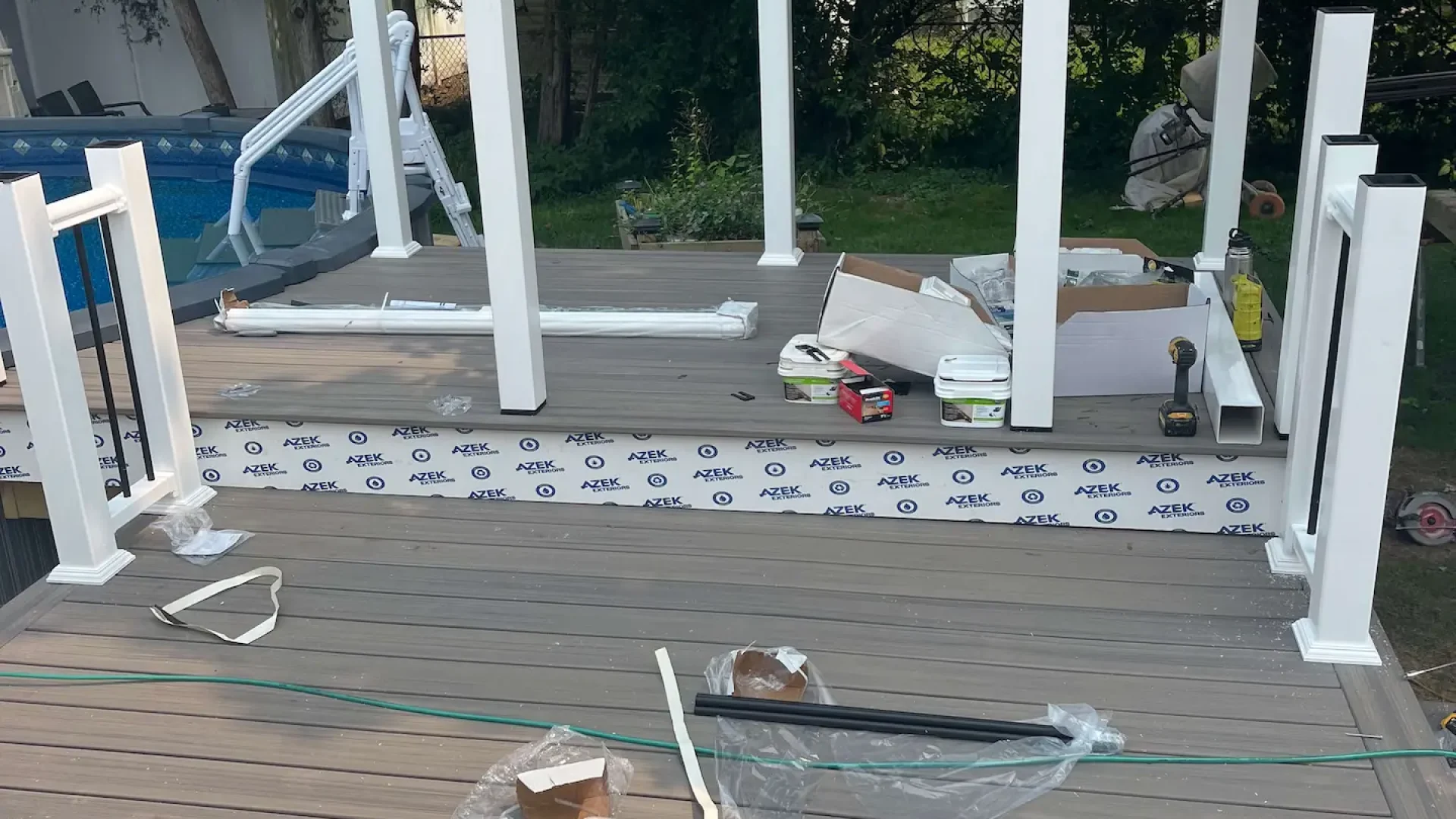 Low maintenance pool deck Deck remodeling Deck construction Back yard upgrade Vinyl deck Vinyl decking Composite decking deck builder near me deck contractors near me Low maintenance deck