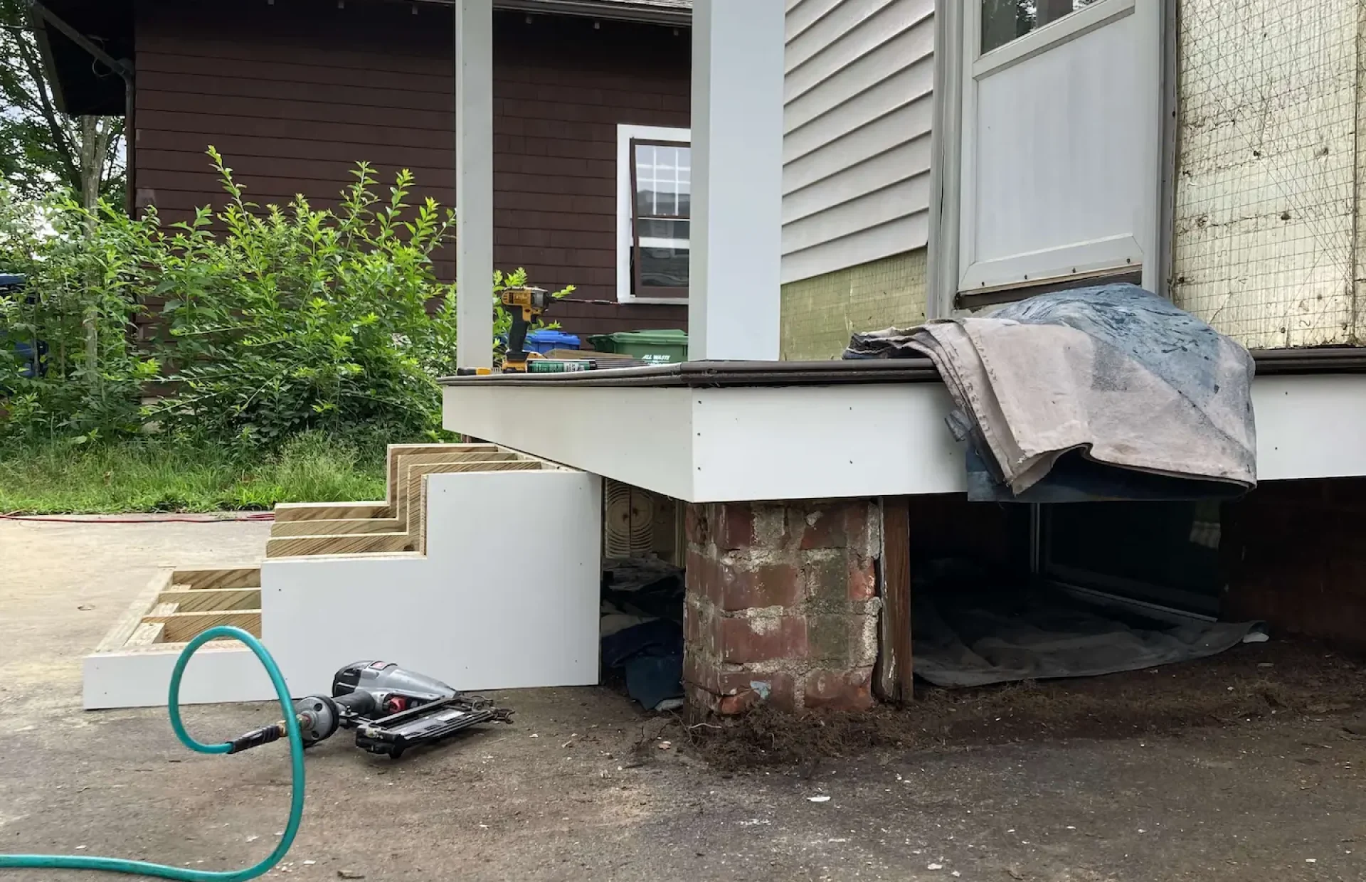 Deck remodeling Deck construction Back yard upgrade Vinyl deck Vinyl decking Composite decking deck builder near me deck contractors near me Trex porch with PVC skirting