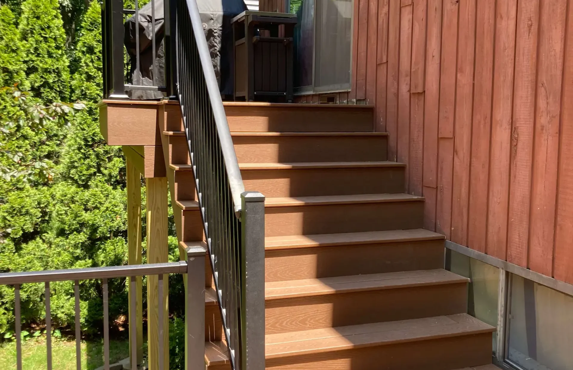 Trex deck aluminum railings Deck remodeling Deck construction Back yard upgrade Vinyl deck Vinyl decking Composite decking deck builder near me deck contractors near me Low maintenance deck