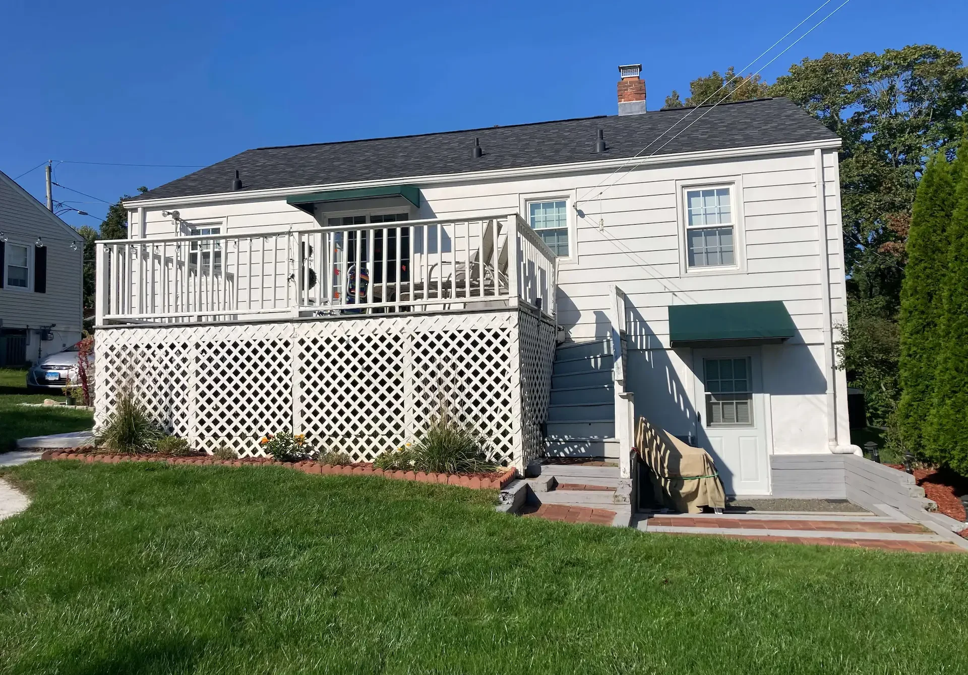 Enhance with square lattice Deck remodeling Deck construction Back yard upgrade Vinyl deck Vinyl decking Composite decking deck builder near me deck contractors near me PT deck with wire rails
