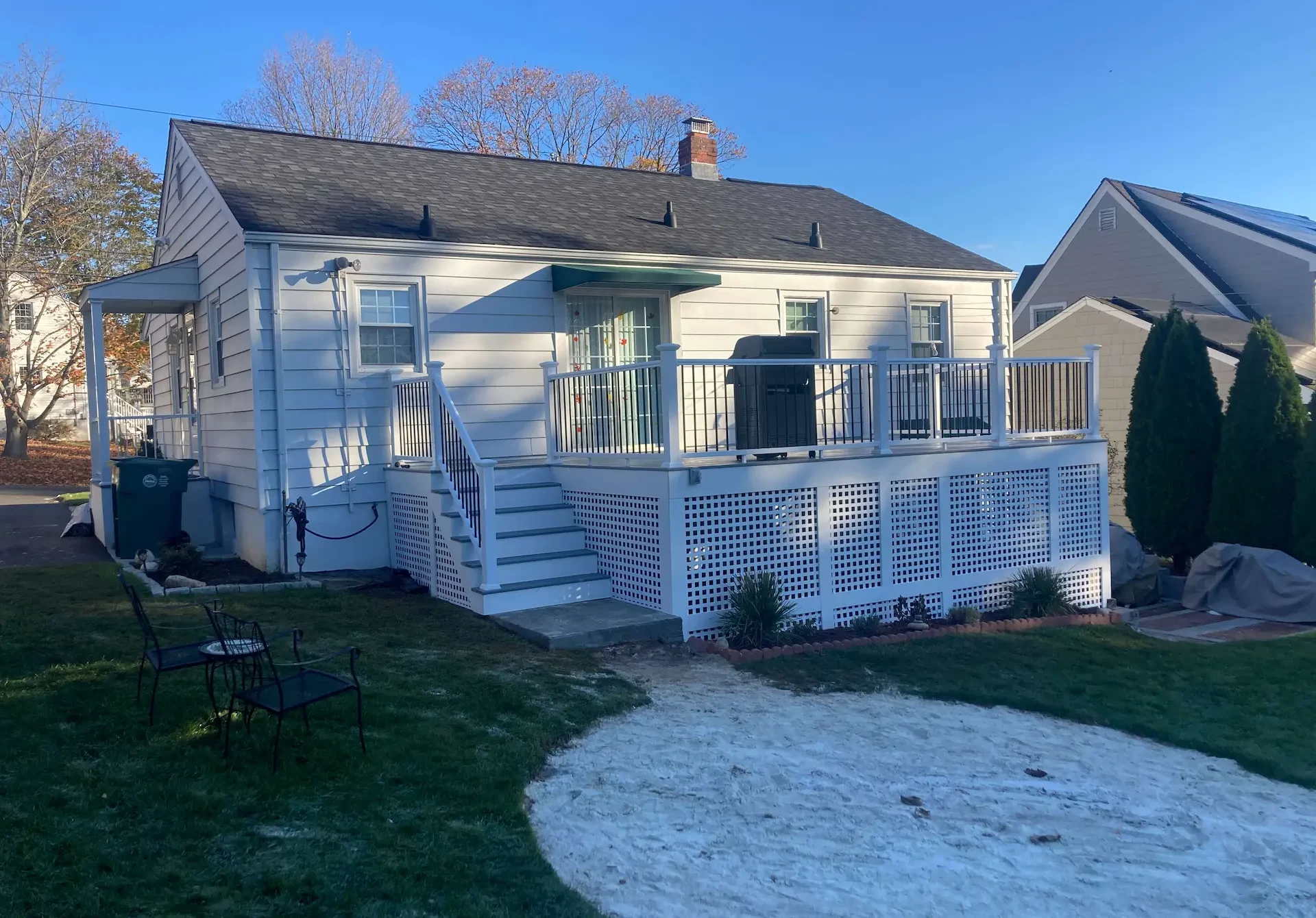Enhance with square lattice Deck remodeling Deck construction Back yard upgrade Vinyl deck Vinyl decking Composite decking deck builder near me deck contractors near me PT deck with wire rails